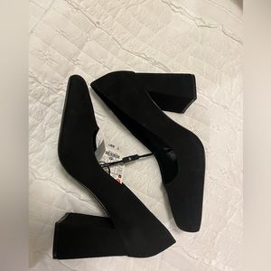NWT Black Suede Slip Shoes